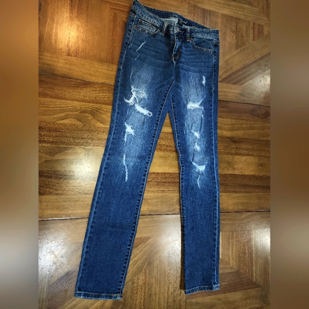 Victoria's Secret Jeans Sz 6 VS Pencil Distressed Blue Denim Straight Hipster